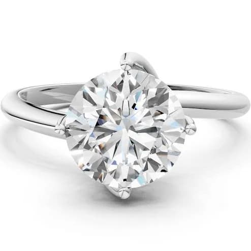 Round Solitaire Diamond Engagement Ring with Four-Prong Setting Classic Band