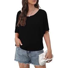 NY Collection Petite Size Short Ruched Sleeve Top with Pleats Black PM at Amazon Women's Clothing store