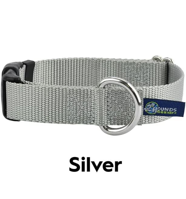 5/8′′ and 1′′ Silver Nylon Dog Collar Martingale Collar / 1"