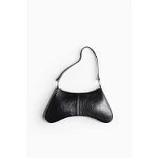 Faux Leather Black Shoulder Bag Classy Curved Minimalist Ring Detail Mini Purse