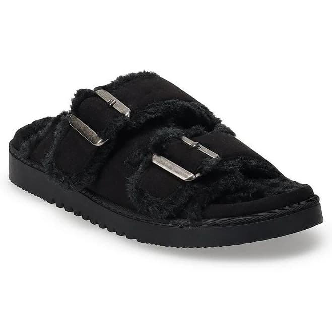 Women's Sonoma Goods For Life Norna Two Band Faux Fur Sandal Slippers, Size: Large, Black