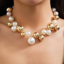 Amazon.com: Punk Big Irregular Artificial Pearls Ball Chain Choker Necklaces for Women Statement Party Jewelry Gold: Clothing, Shoes & Jewelry