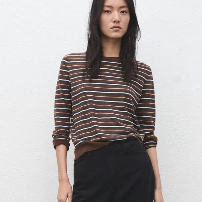 MANGO Round Neck Fine Knit Stripe Top
