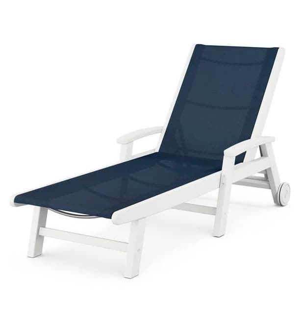 Coastal Chaise with Wheels- Skylar's Home & Patio White / Navy Blue