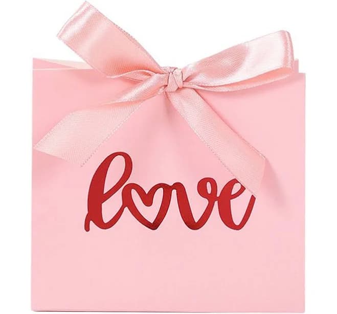 10pcs Pink/White Valentine's Day Gift Bags with Bow Ribbon and Red Heart Pattern