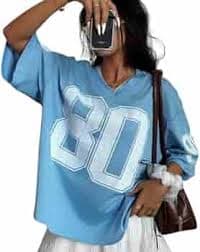 Hesaco Womens Graphic Tees - Oversized Jersey Summer Top Jersey Top Coquette Clothes Y2k Streetwear Short Sleeve Shirts, Blue, Small : Amazon.com.au: Clothing, Shoes & Accessories