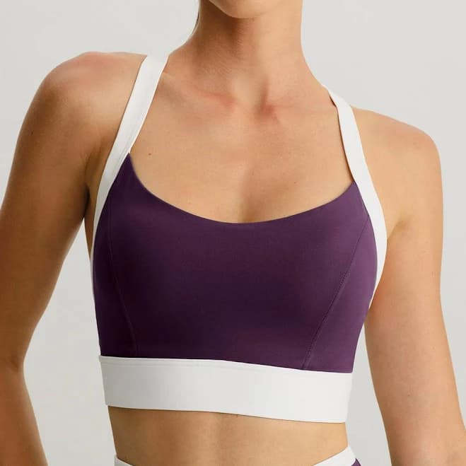 BERLOOK Contrast Trim U-Neck Sports Bra Strappy Back Yoga Crop Top