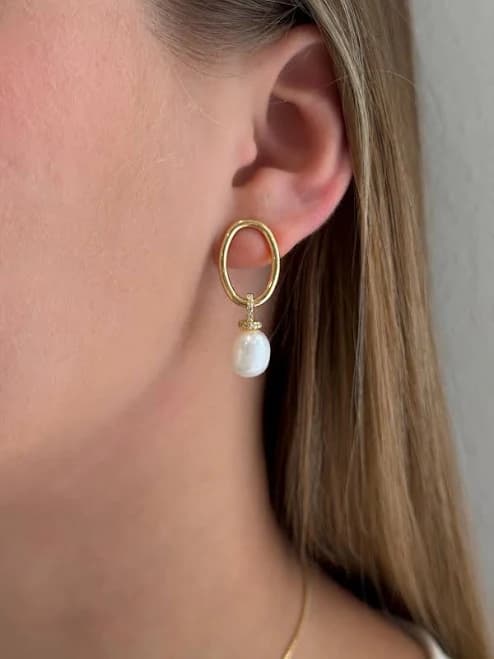 14K Gold Pearl Drop Earrings