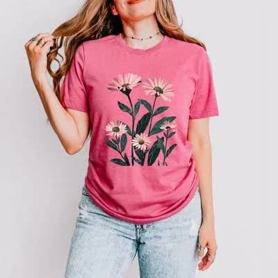 Simply Sage Market Pink Daisies Watercolor Short Sleeve Tee