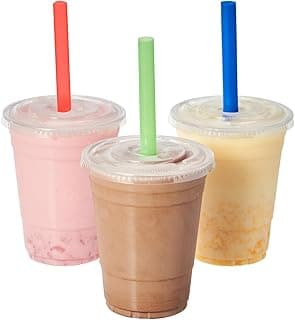 FULING Clear Plastic Cups With Lids Disposable Cups for Iced Drinks Coffee Tea Smoothie Bubble Boba [100 Sets -16 oz.]