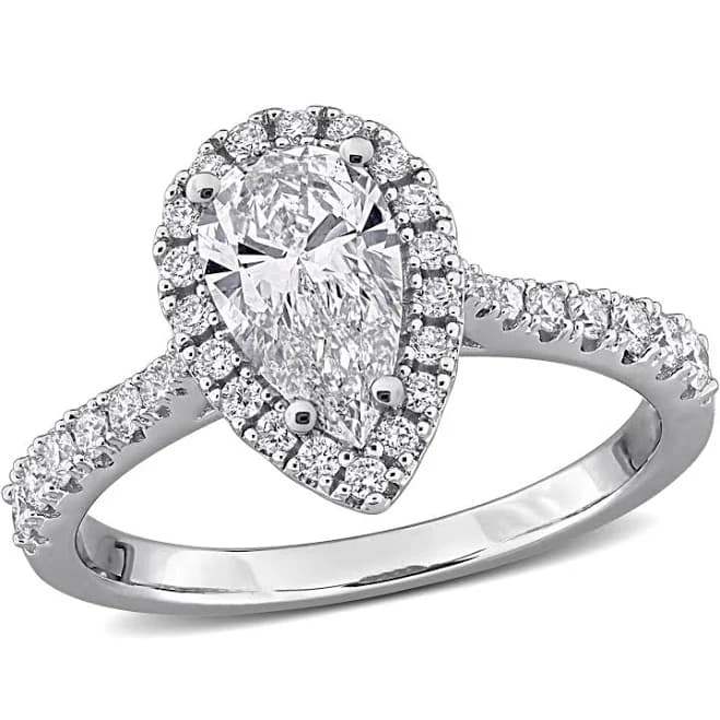 LAB-Grown Diamond Pear Halo Sterling Silver Engagement