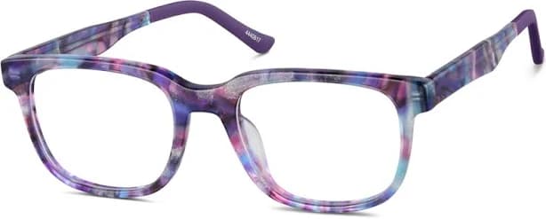 Zenni Kids Square Glasses Purple Plastic Full Rim Frame, Spring Hinges, Custom Engraving, Blokz Blue Light Glasses, 4440617