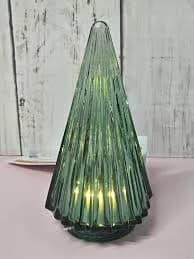2025 Target Bullseye 6" Light Up Green Glass Christmas Tree Ribbed NEW