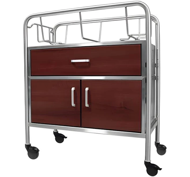 Stainless Steel Bassinet with Wood Front Drawer & Closed Cabinet