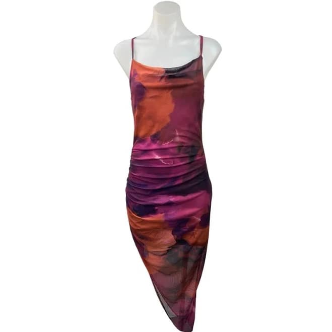 SHEIN Shein Sleeveless Asymmetric Tie Dye Mesh Midi Dress