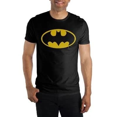 Men's Bioworld Batman Classic Yellow Bat Logo Black Graphic Tee Shirt