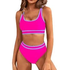 Bikini Sets Sporty Swimsuit Color Block Cheeky High Cut - XXL / Hot Pink