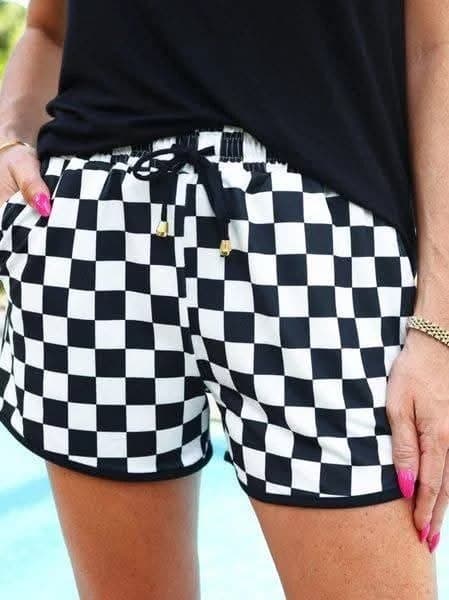 Checkerboard Checkered Drawstring Everyday Shorts