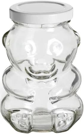Specialty Bottle 9 oz Bear Glass Jar with White Lid