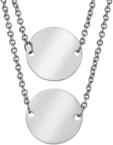 Stainless Steel Double Disc Layered Necklace