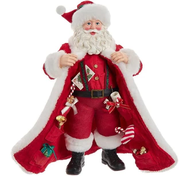 Kurt Adler 10.5-Inch Fabriche Santa with Gifts in Pocket