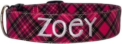 Personalized Hot Pink Tartan Dog Collar