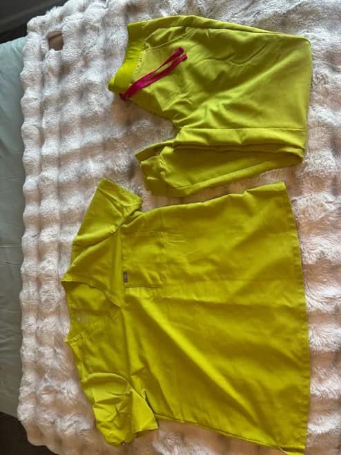 Figs Other | Figs Women's Neon Yellow Scrub Top And Pants With Fuchsia Drawstring | Color: Pink/Yellow | Size: Top: Xl Bottoms: L/T | Julie_Lott's