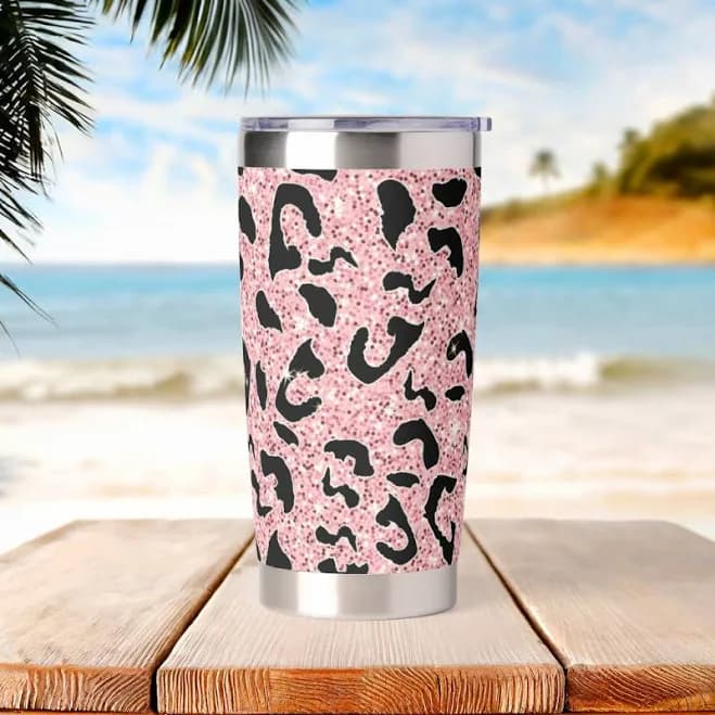 Glitter Pink Leopard Print Tumbler