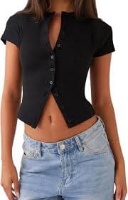 Amazon.com: Womens Short Sleeve Cropped Cardigans Sweater, Summer Button Down Casual Knit Slim Fit Cropped Cardigan Shirts (Black,Small) : Clothing, Shoes & Jewelry