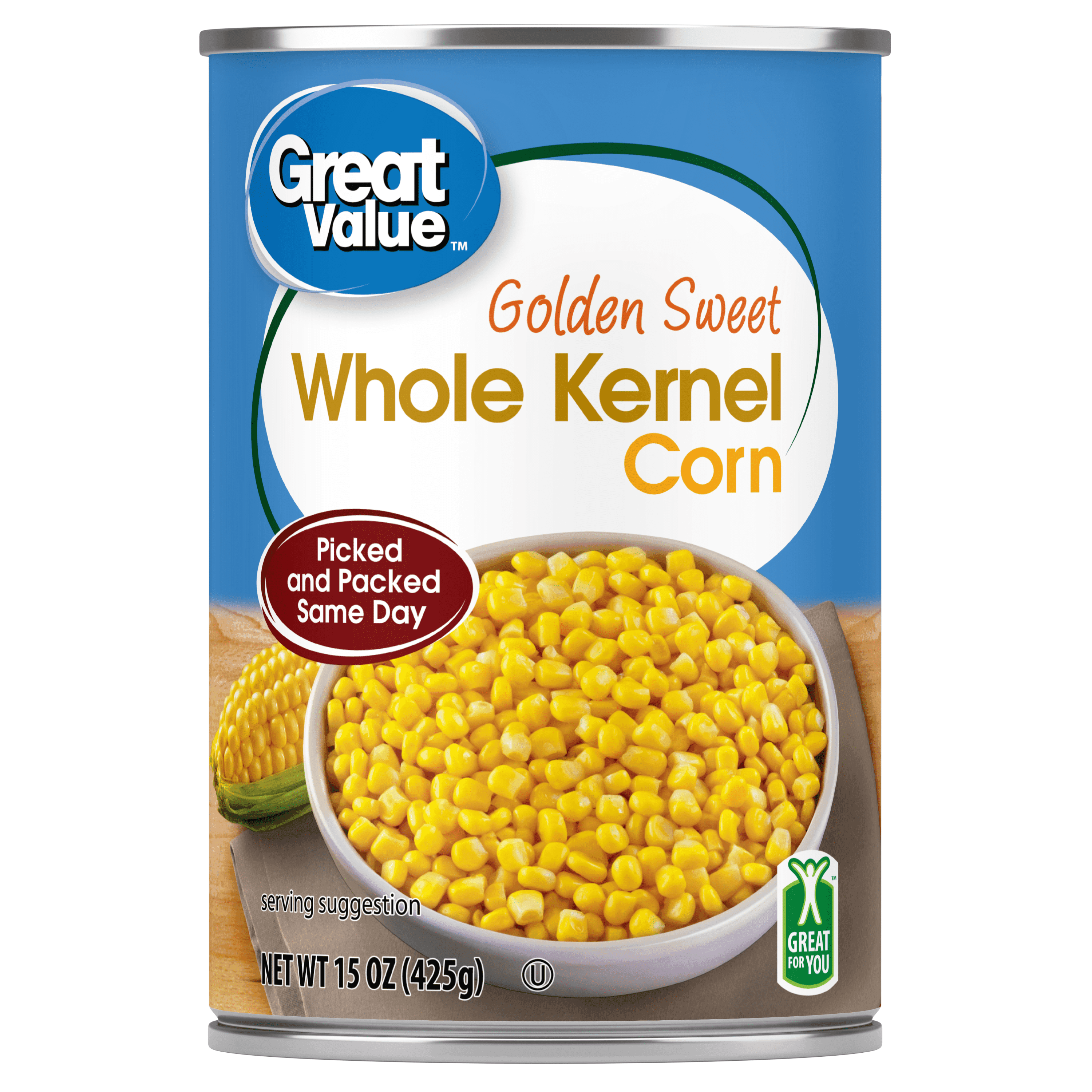 Great Value Golden Sweet Whole Kernel Corn, No Salt Added