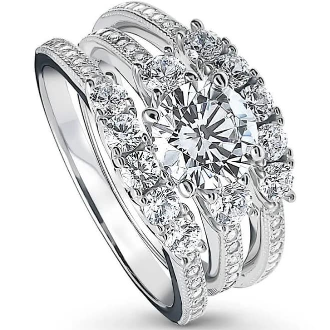 BERRICLE Sterling Silver Cubic Zirconia Stackable Engagement Ring Set