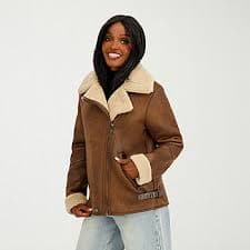 Jessica Simpson Womens Faux Shearling Midweight Jacket