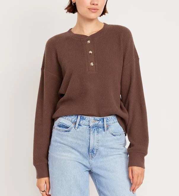 Old Navy Women's Oversized Waffle Henley Top