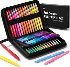 Felt Tip Pens, 40 Colored Pens with Case, Medium Point, Felt Tip Markers Pens for Journaling, Writing,Drawing, Note Taking, Planner, Perfect for Art
