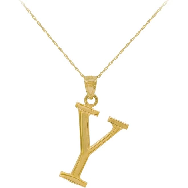10K Yellow Gold Y Initial Letter Y Pendant