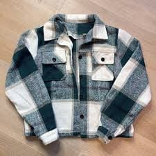 Green And white flannel Shacket - Medium | Mercari