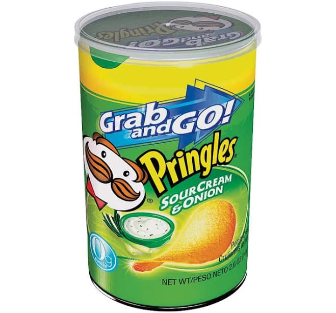 Pringles 84560 Potato Chips, Onion, Sour Cream Flavor, 2.5 oz Can