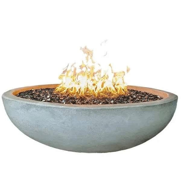 Pottery Works 48" Round Concrete Fire Bowl Pit, Natural Gas, Natural, Exotic Black Fire Glass