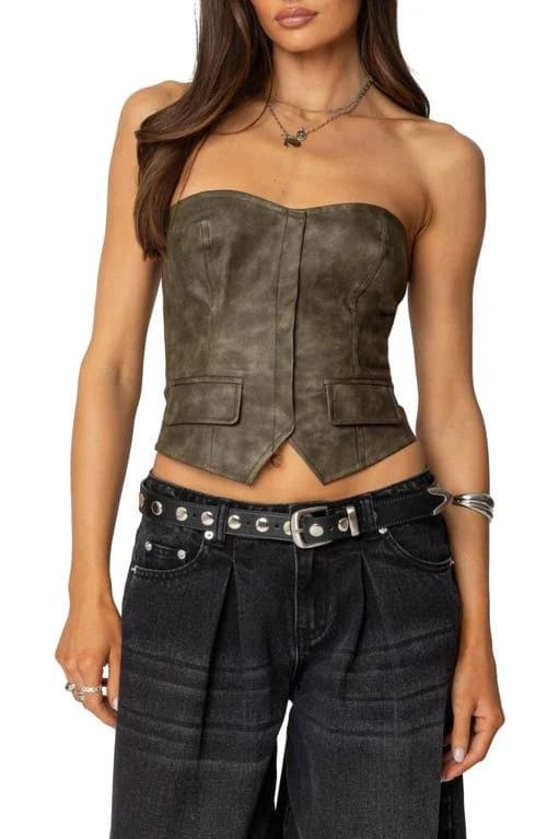 Edikted Women's Maysen Faux Leather Corset Top