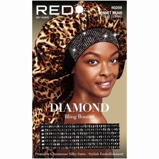 Red by Kiss Leopard Diamond Bling Satin Bonnet