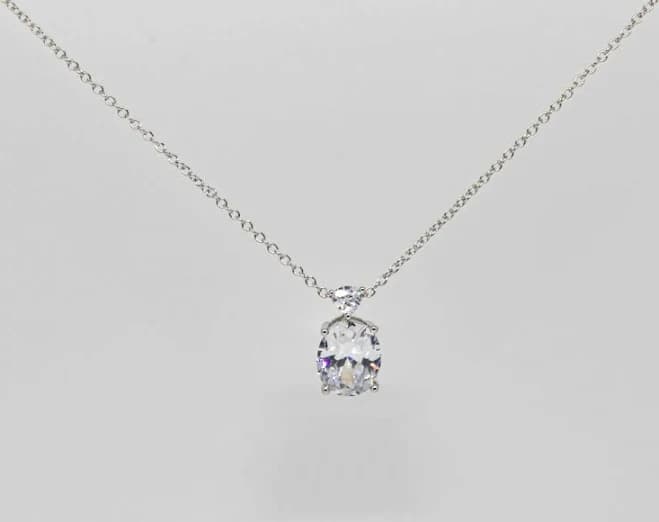 Avon Clear Oval CZ Fancy Shape Solitaire Silver Necklace 17", 18", 19" 20"
