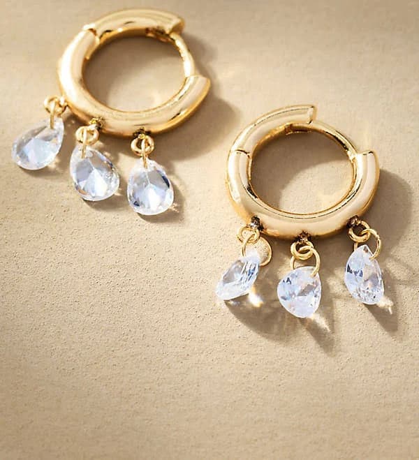 Anthropologie Huggie Crystal Drop Earrings
