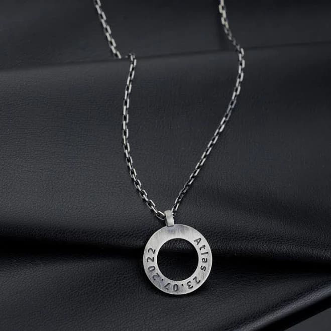Personalized Engraved Silver Circle Necklace