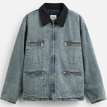 Zara Men's Contrast Collar Denim Jacket