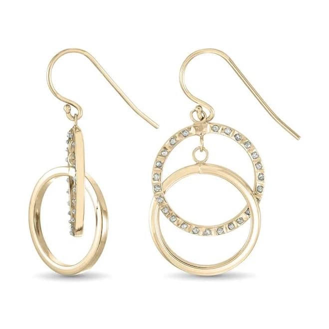Zales Sterling Silver 18K Gold Diamond Fascination Double Circle Dangle Drop Earrings