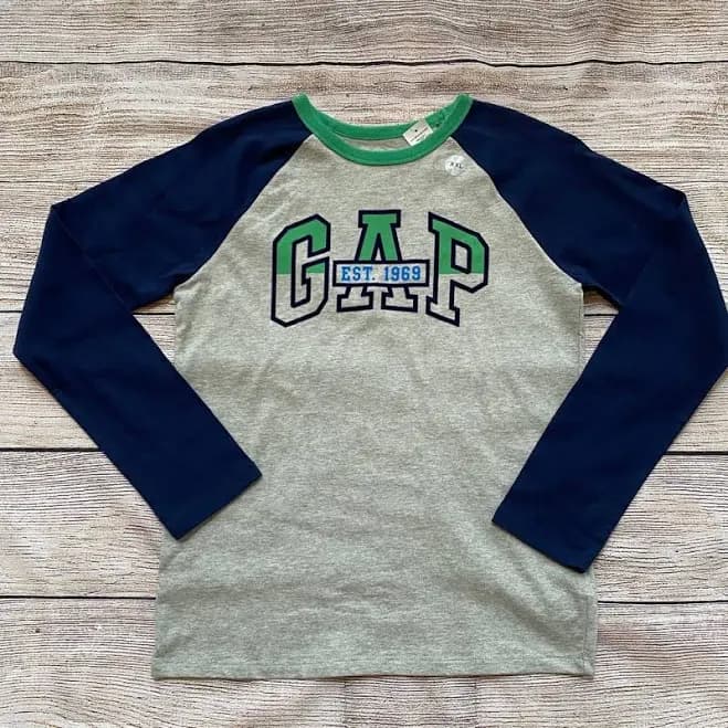 Gap NWT Kids Grey & Navy Logo LS T-Shirt Boy’s Sz XXL - New Kids | Color: Grey | Size: 2XL