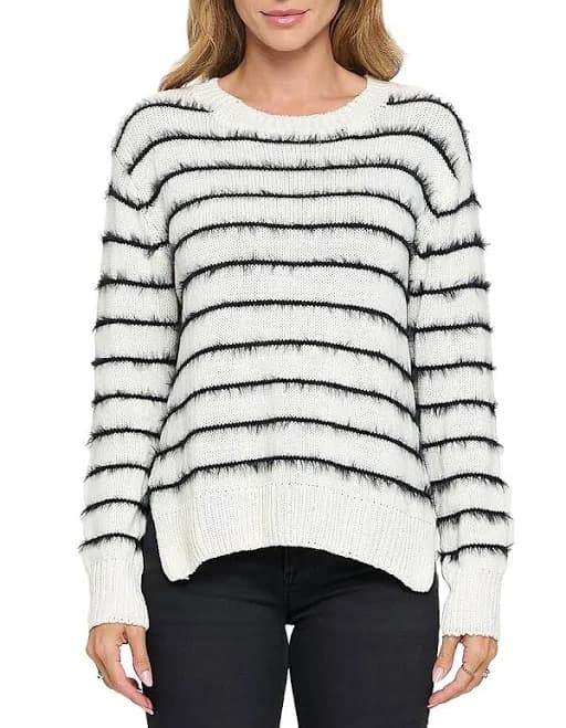Renee C. Women's Striped Fuzzy Crewneck Sweater