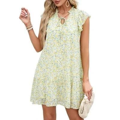 Women's Boho Floral Flowy Mini Dress