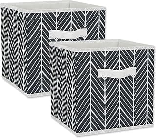 DII Non Woven Storage Collection Polyester Herringbone Bin, Small Set of 2, Black, 2 Piece