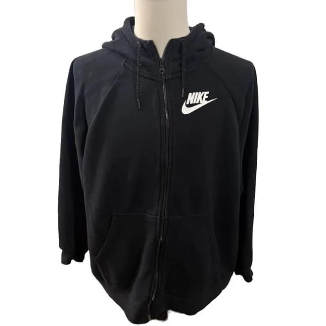 Nike Full-zip Hoodie Black With White Logo Athleisure Casual